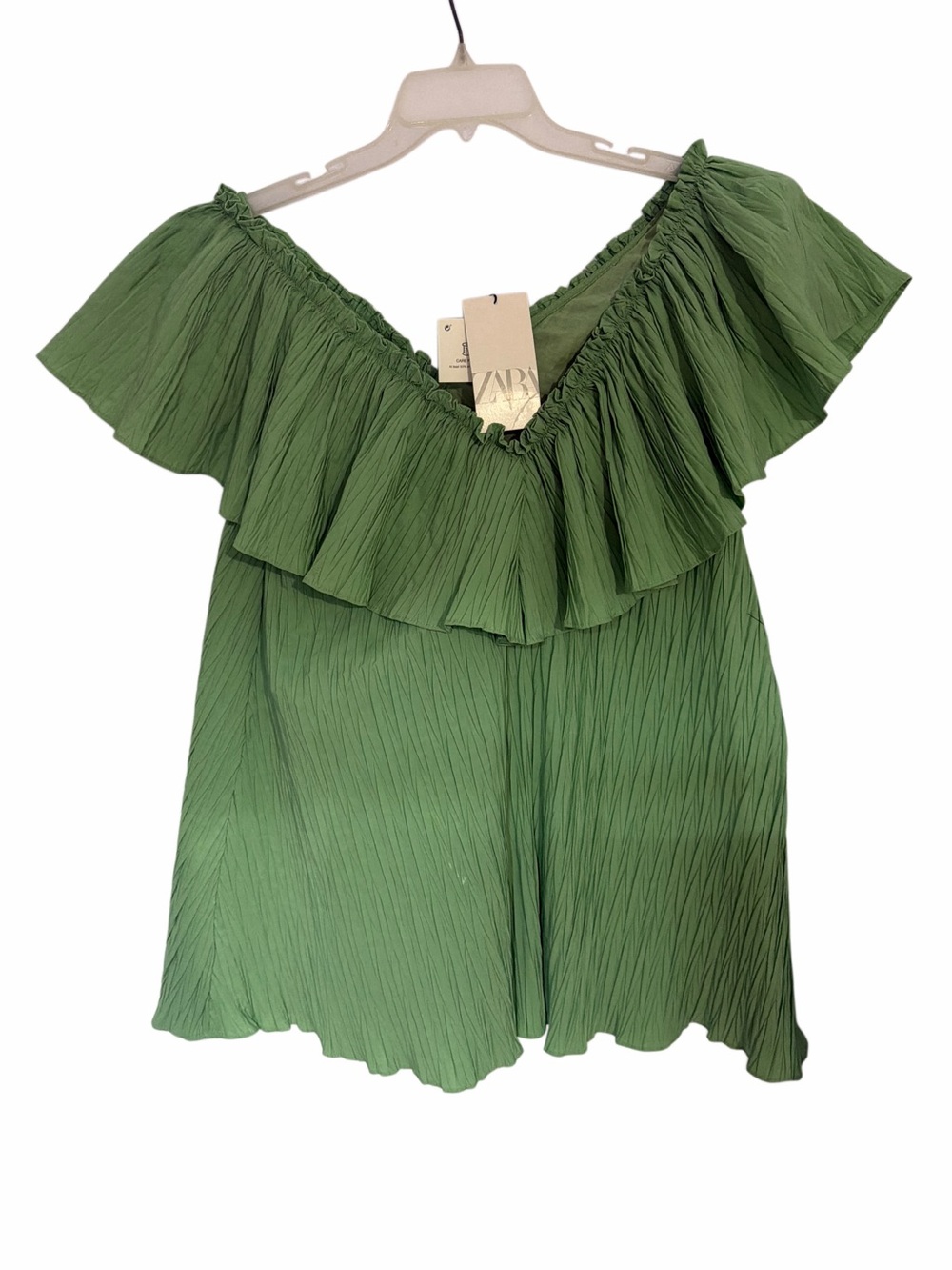 Zara Light Green Ruffle Off-Shoulder Camisole